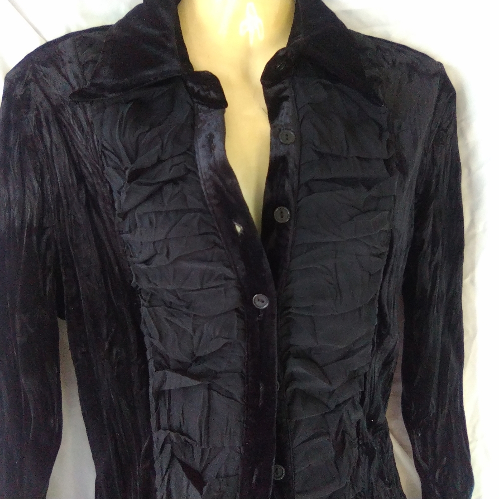 New Surrealist black, long sleeve,button-down blouse.Velvet feel.
